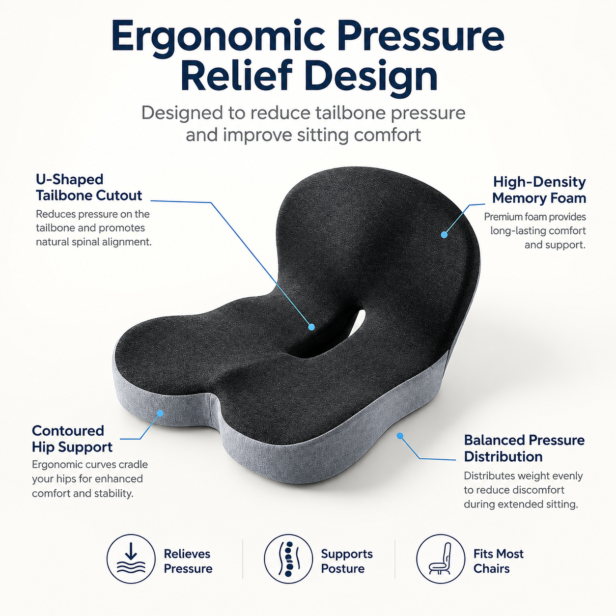 🔥50% off on the last day| Sitting All Day? This Cushion Helps Relieve Back & Tailbone Pressure Instantly