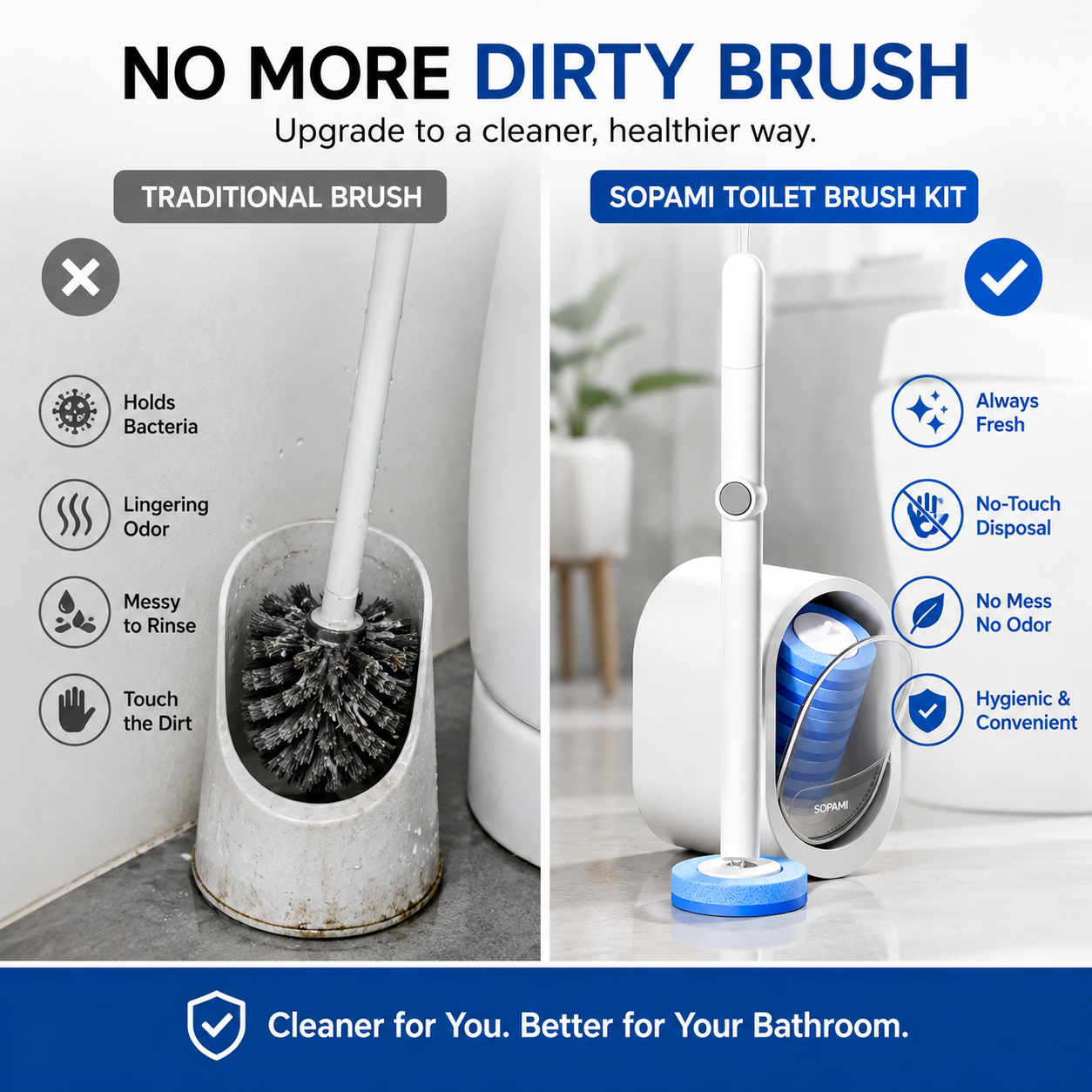 SOPAMI Disposable Toilet Brush Kit | No-Touch Toilet Cleaner