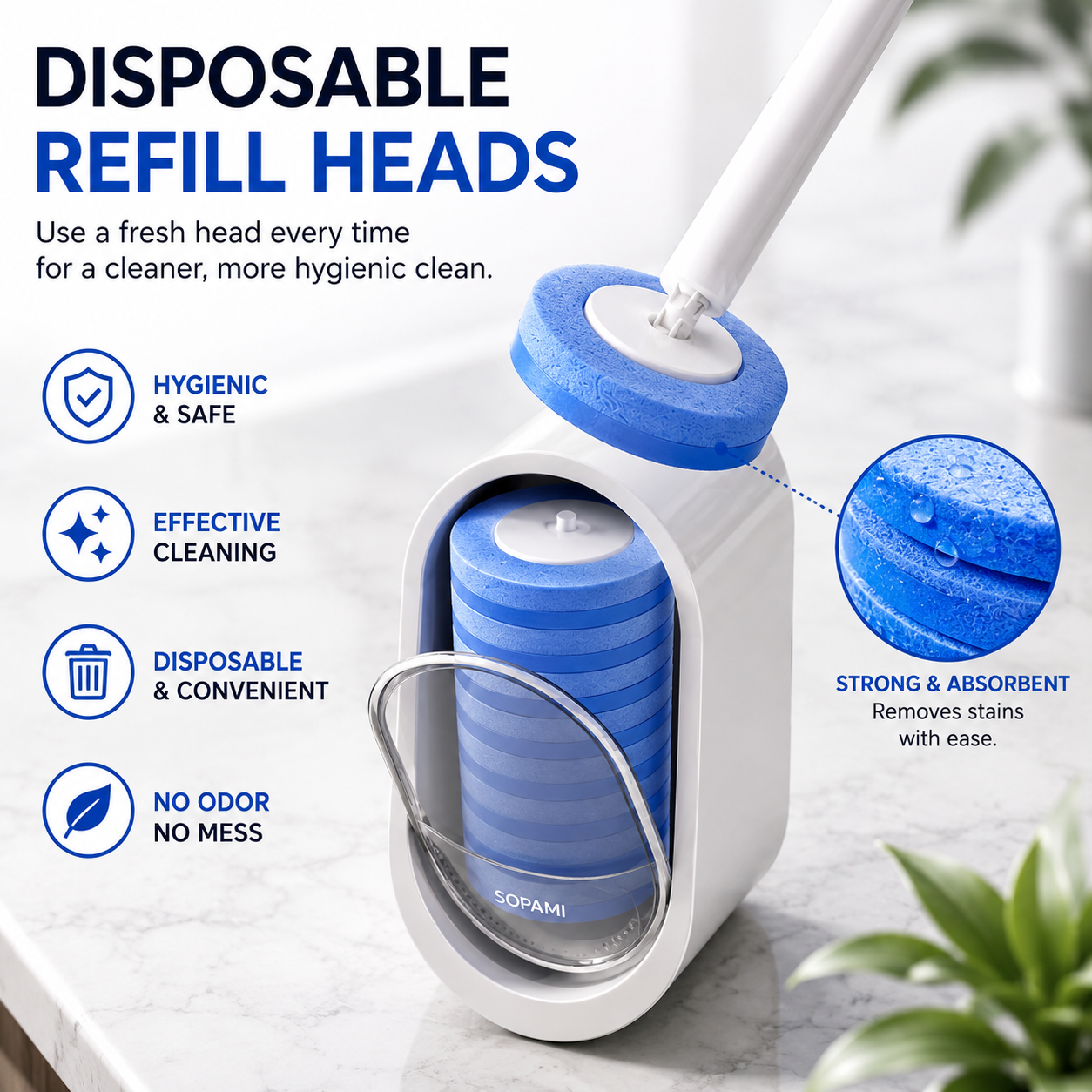 SOPAMI Disposable Toilet Brush Kit | No-Touch Toilet Cleaner