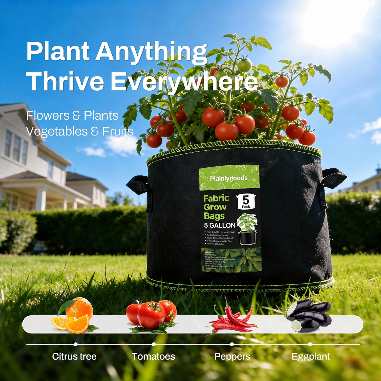 Plainlygoods™ 5-Pack 10 Gallon Grow Bags