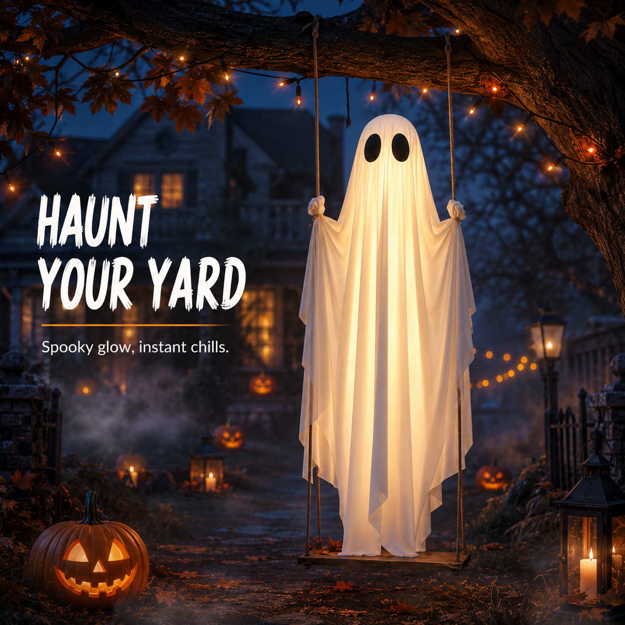 🎃FLASH SALE 55% OFF👻 5FT Light-Up Swinging Ghost⚡Bring Your Porch to Life