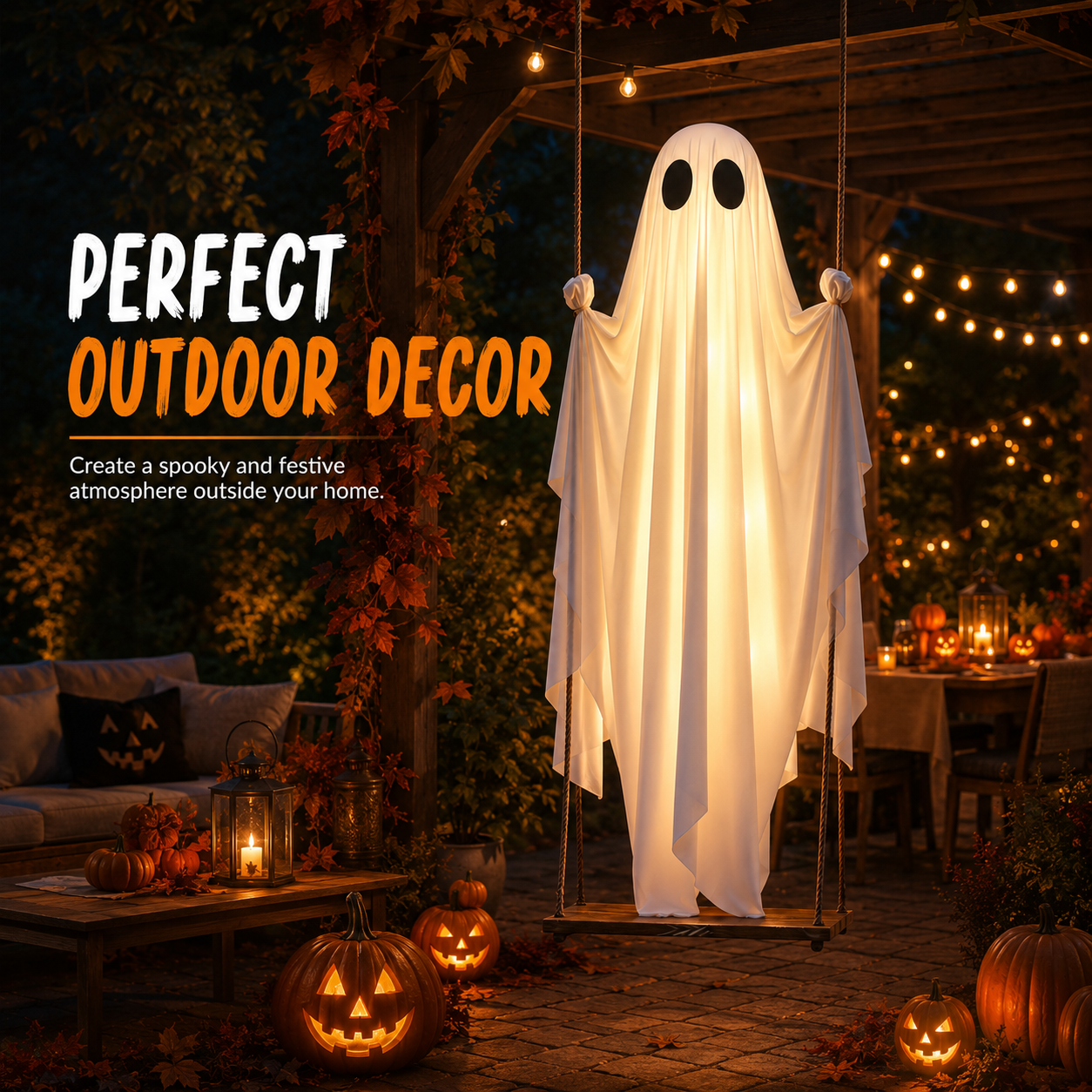 🎃FLASH SALE 55% OFF👻 5FT Light-Up Swinging Ghost⚡Bring Your Porch to Life