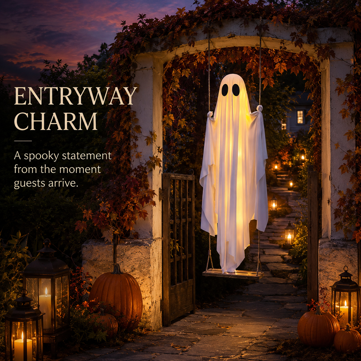 🎃FLASH SALE 55% OFF👻 5FT Light-Up Swinging Ghost⚡Bring Your Porch to Life
