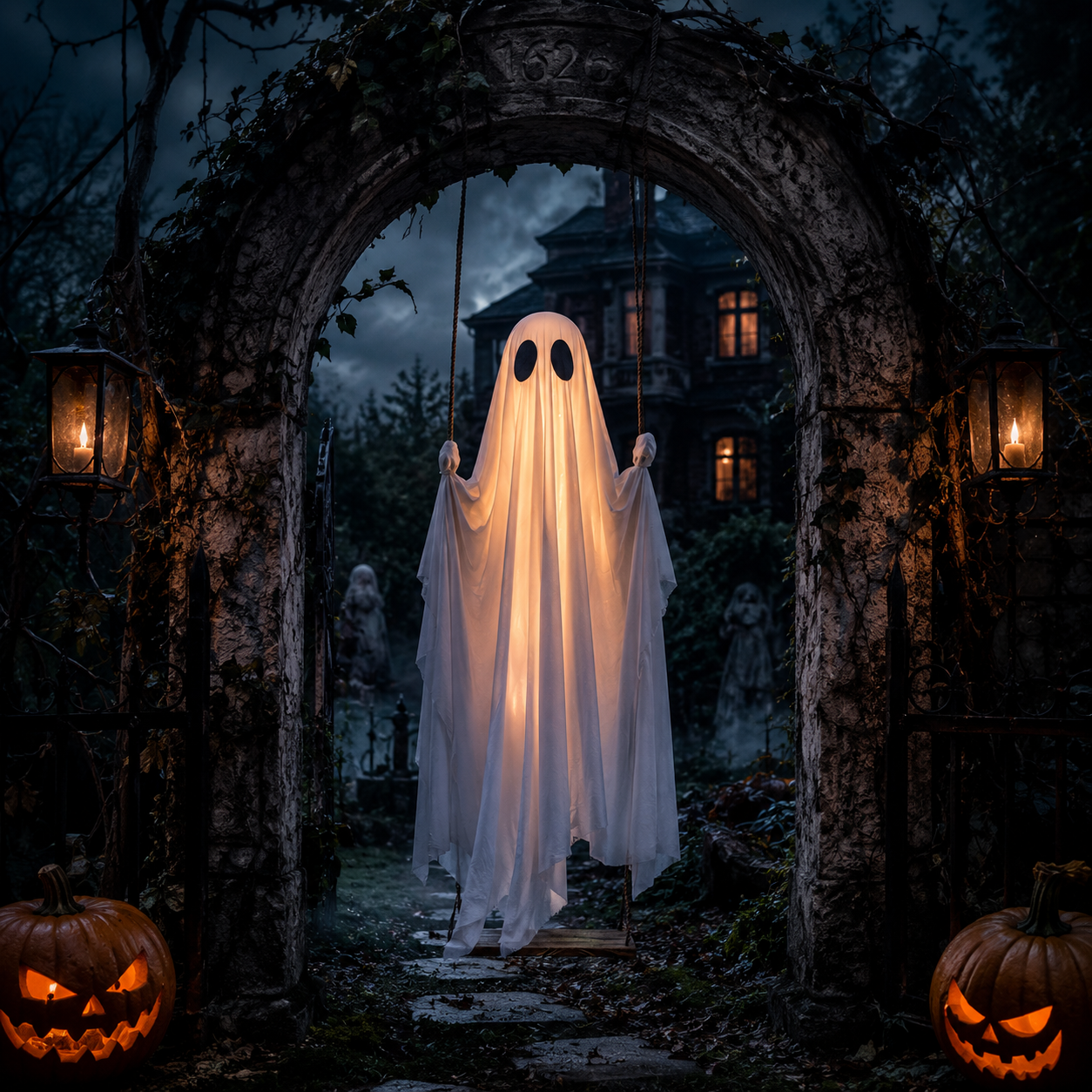 🎃FLASH SALE 55% OFF👻 5FT Light-Up Swinging Ghost⚡Bring Your Porch to Life