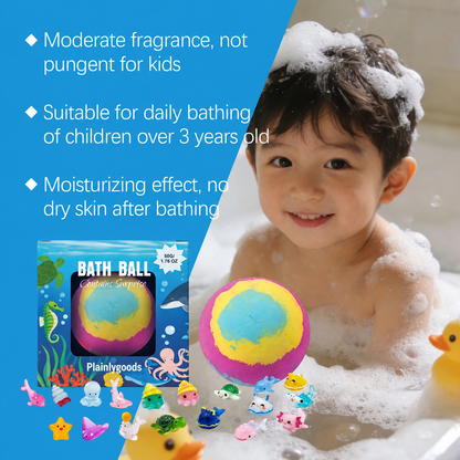 Plainlygoods Ocean Surprise Kids Bath Bombs – Fizzy Bath Fun with Hidden Toys Inside