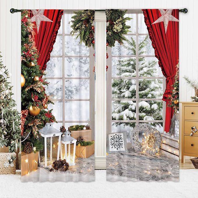 Christmas ball holiday printed curtains