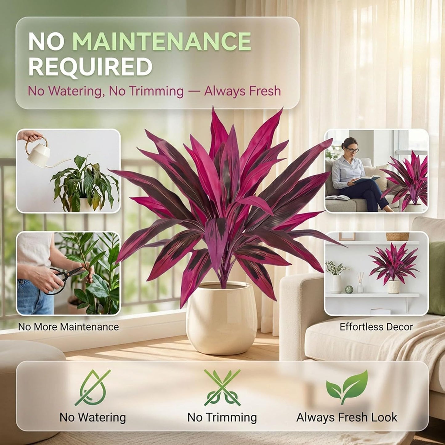 2Pcs Artificial Boston Fern & Dragon's Blood Tree Plants | Vibrant Pink Purple Faux Plants for Garden Patio Balcony Decor 🌼