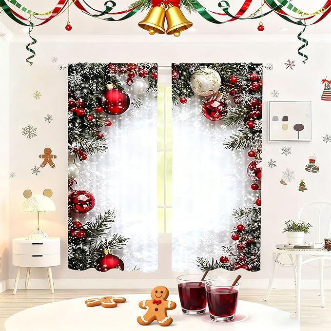 Christmas ball holiday printed curtains