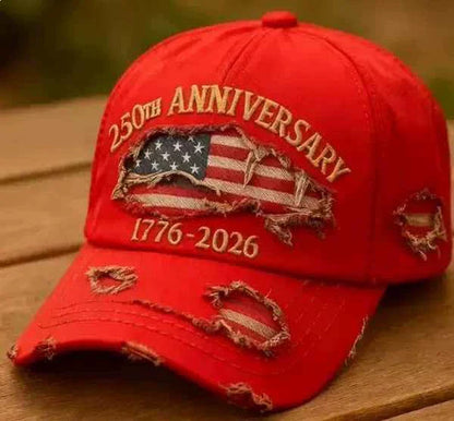 250th Anniversary 1776-2026 Distressed Denim Baseball Cap for Men American Flag Embroidery