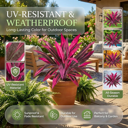 2Pcs Artificial Boston Fern & Dragon's Blood Tree Plants | Vibrant Pink Purple Faux Plants for Garden Patio Balcony Decor 🌼