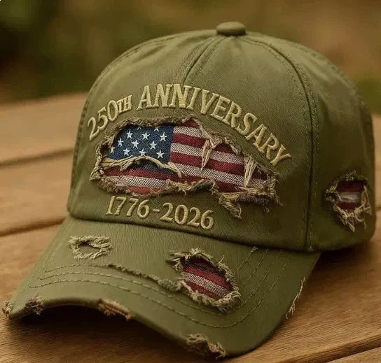 250th Anniversary 1776-2026 Distressed Denim Baseball Cap for Men American Flag Embroidery