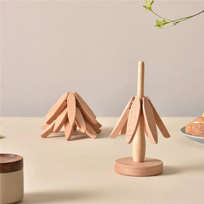 🔥Christmas Early Discount 49% Off✨Natural Tree Trivet Set - 4 Wooden Trivets & 1 Stand Like a Christmas Tree