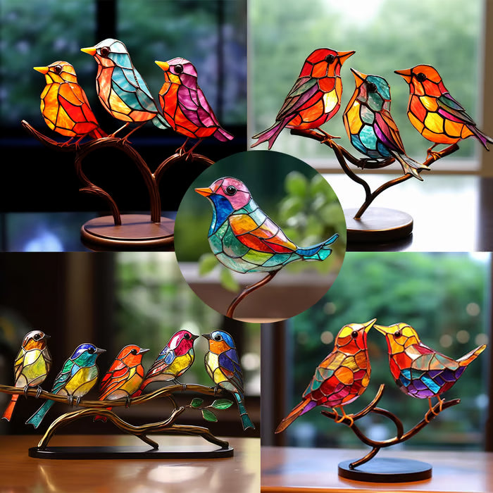 🎉Limited Time 49% OFF ! 🌈Stained Glass Birds on Branch Desktop Ornaments 🕊️✨