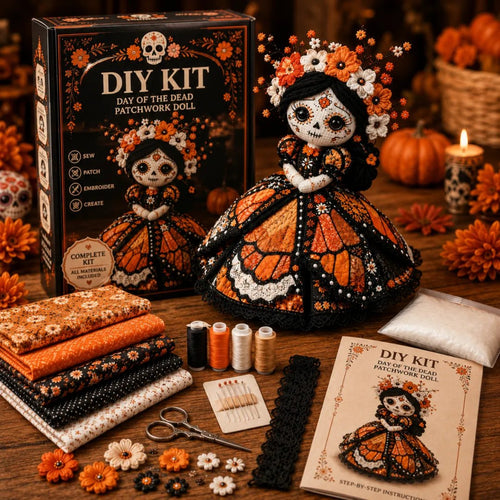 🧡 Day of the Dead Patchwork Doll DIY Sewing Kit | Handmade Seasonal Decor