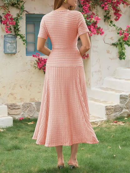 Wenrine Elegant Textured Button Midi Dress