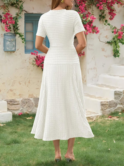 Wenrine Elegant Textured Button Midi Dress