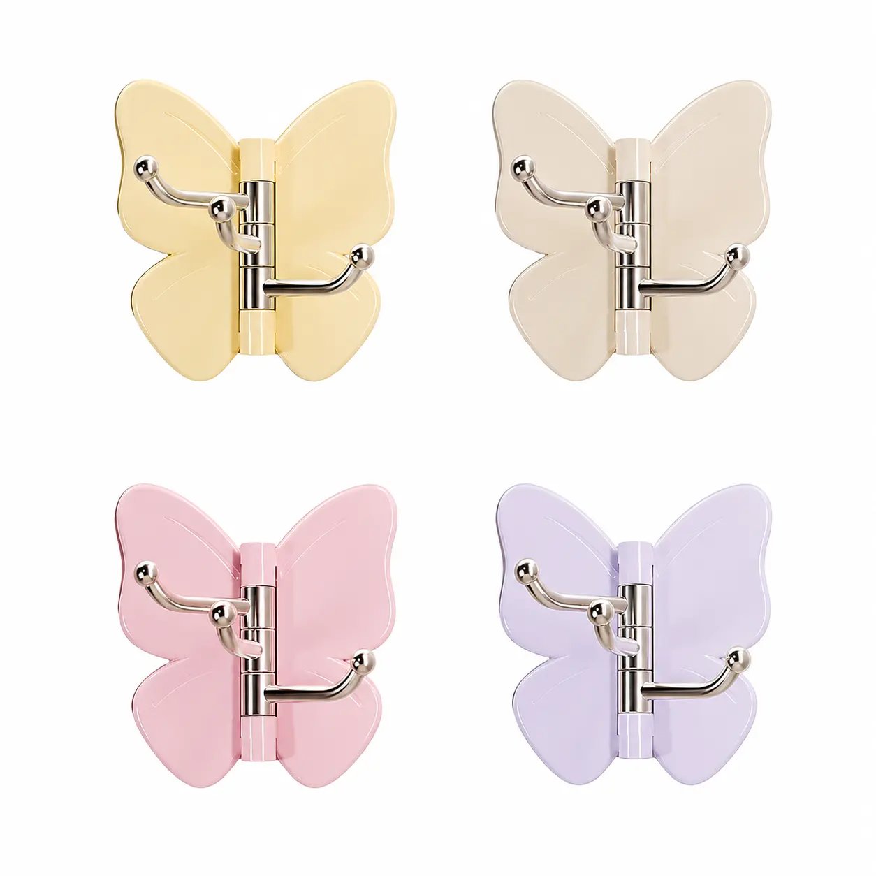 4-Pack Rotating Butterfly Adhesive Wall Hooks – No-Drill Towel & Key Organizer