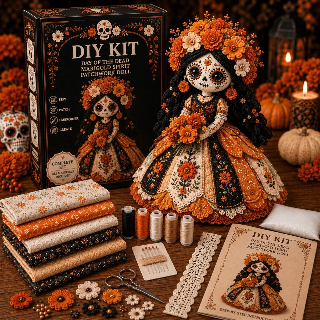 🧡 Day of the Dead Patchwork Doll DIY Sewing Kit | Handmade Seasonal Decor