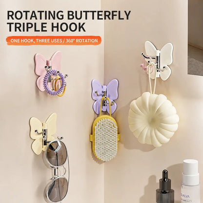 4-Pack Rotating Butterfly Adhesive Wall Hooks – No-Drill Towel & Key Organizer