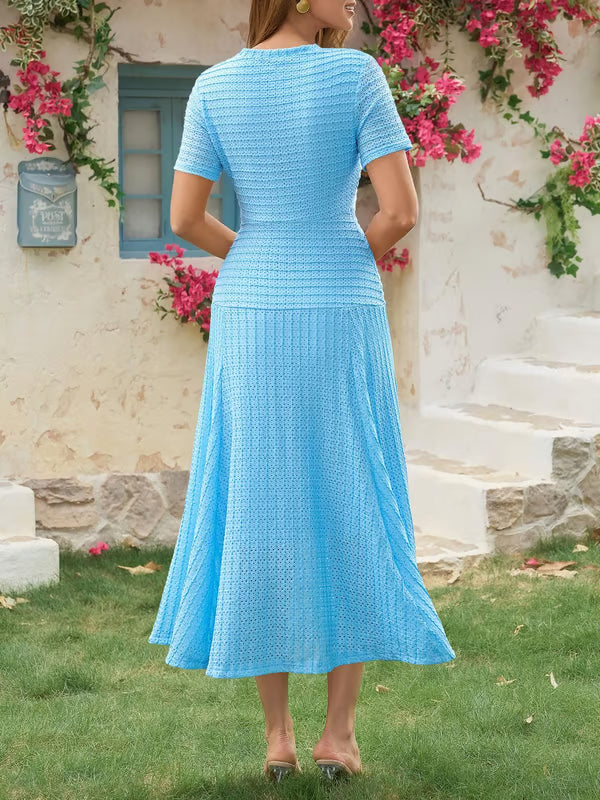 Wenrine Elegant Textured Button Midi Dress