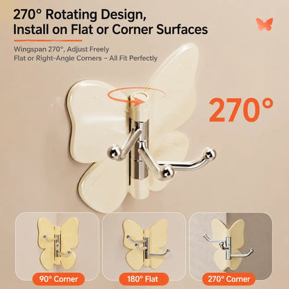 4-Pack Rotating Butterfly Adhesive Wall Hooks – No-Drill Towel & Key Organizer