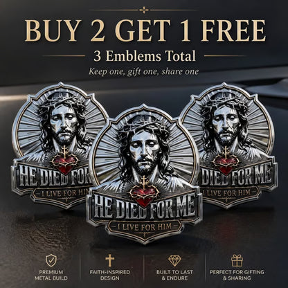 ❤️He Died For Me 3D Metal Emblem ✝️ | Waterproof • No Fade • No Rust • Adhesive & Magnetic (2-in-1) 🧲